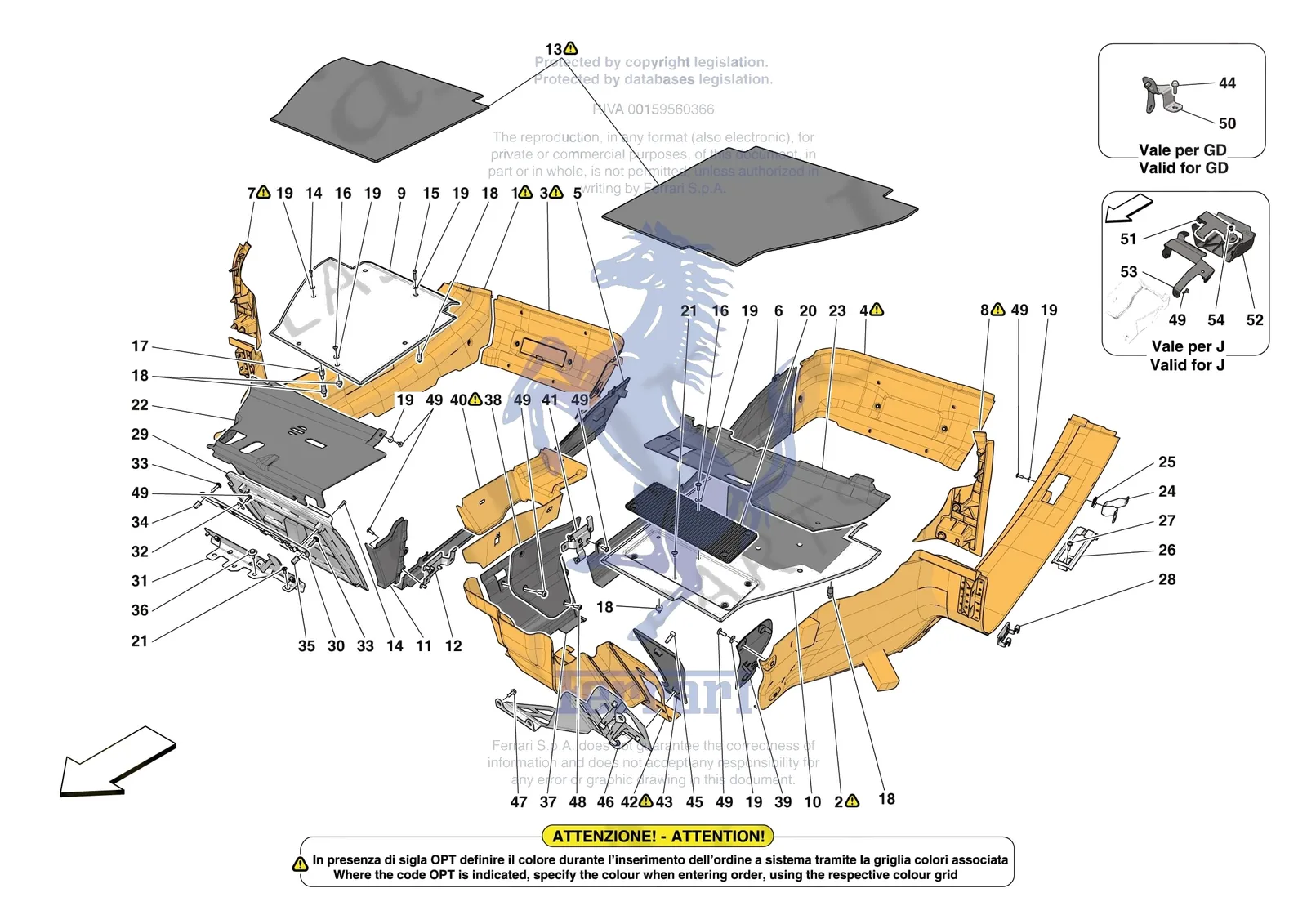 Ferrari SF90 XX Stradale [VEHICLE TRIM] - E.44 - PASSENGER COMPARTMENT MATS exploded diagram