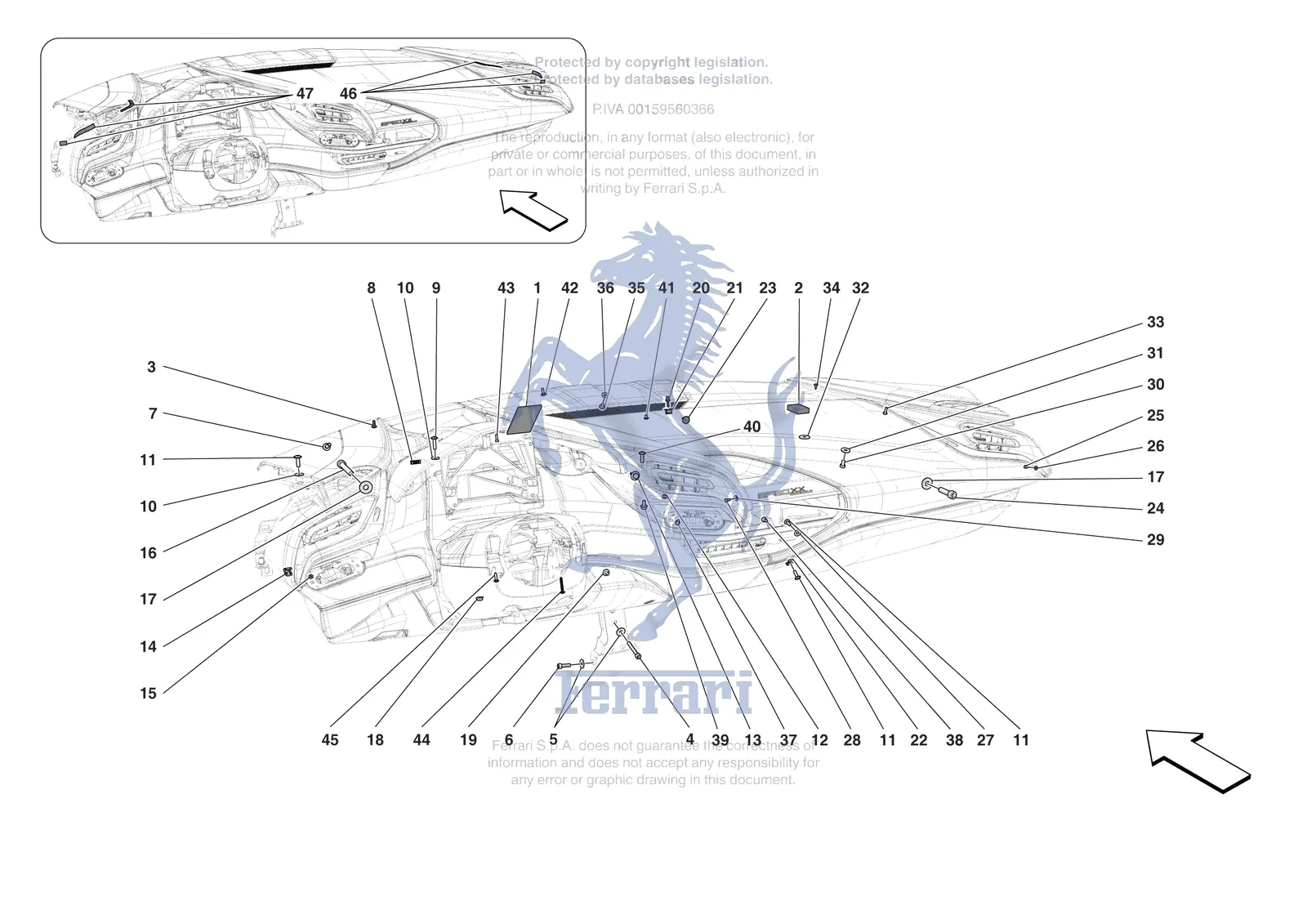 Ferrari SF90 XX Stradale [VEHICLE TRIM] - E.47.09 - DASHBOARD - FASTENERS exploded diagram