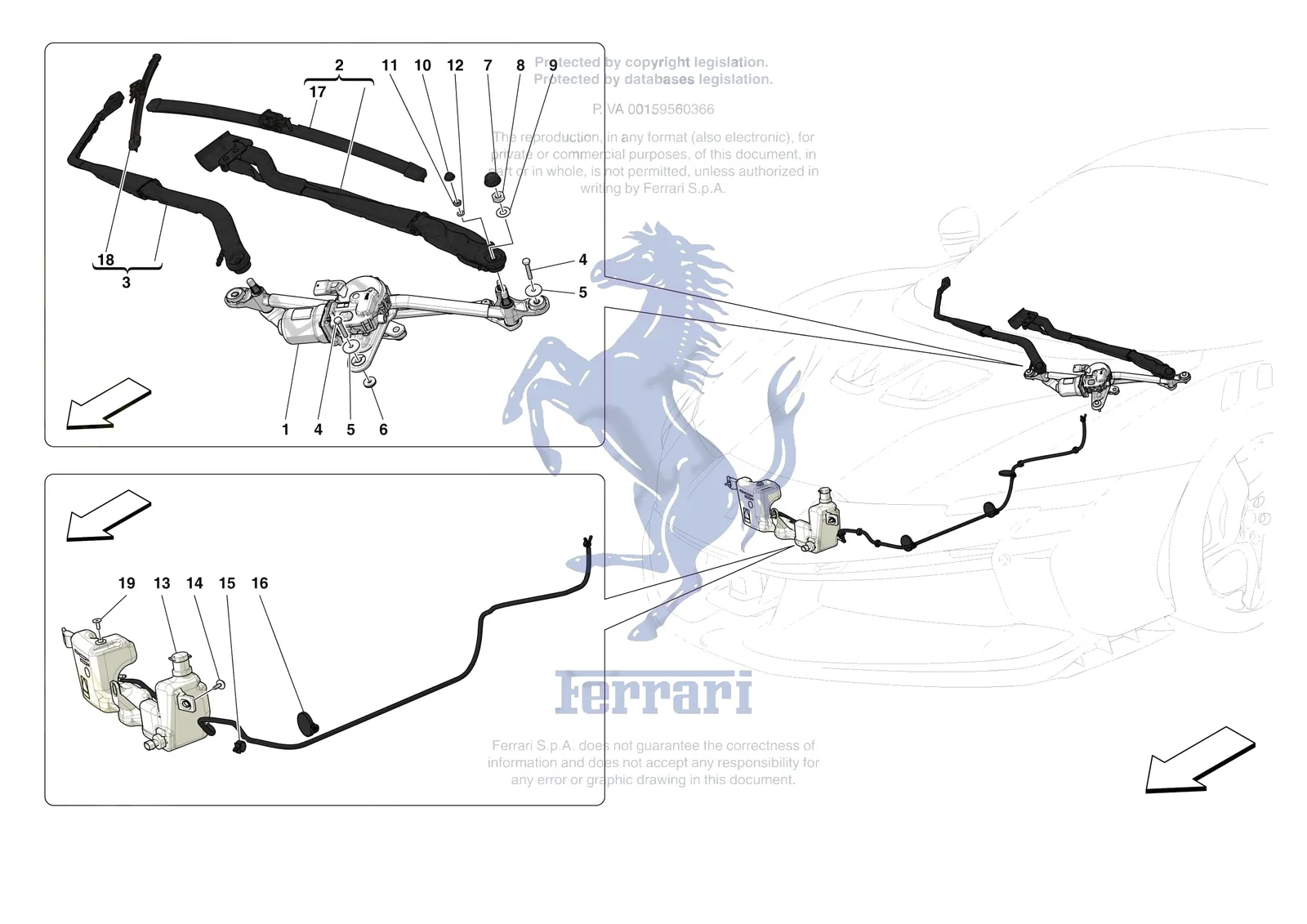 Ferrari SF90 XX Stradale [VEHICLE TRIM] - E.55 - WIPERS AND HEADLAMP WASHERS exploded diagram