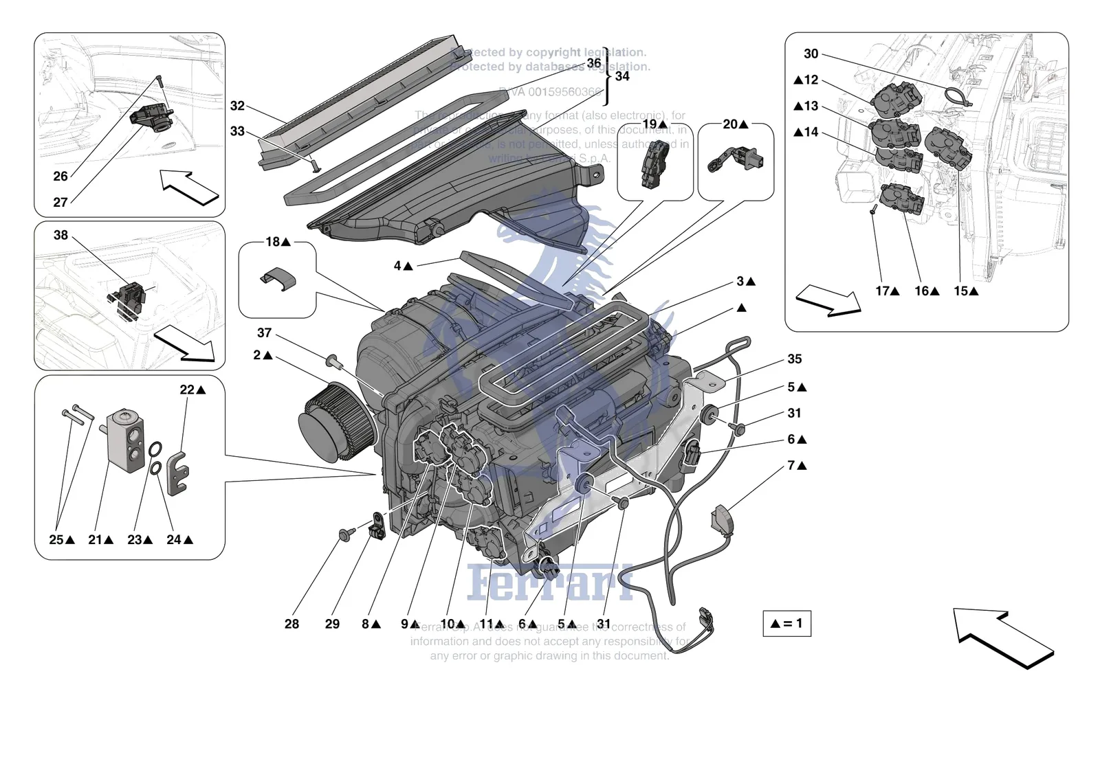 Ferrari SF90 XX Stradale [VEHICLE TRIM] - E.57.01 - AC SYSTEM - EVAPORATOR exploded diagram