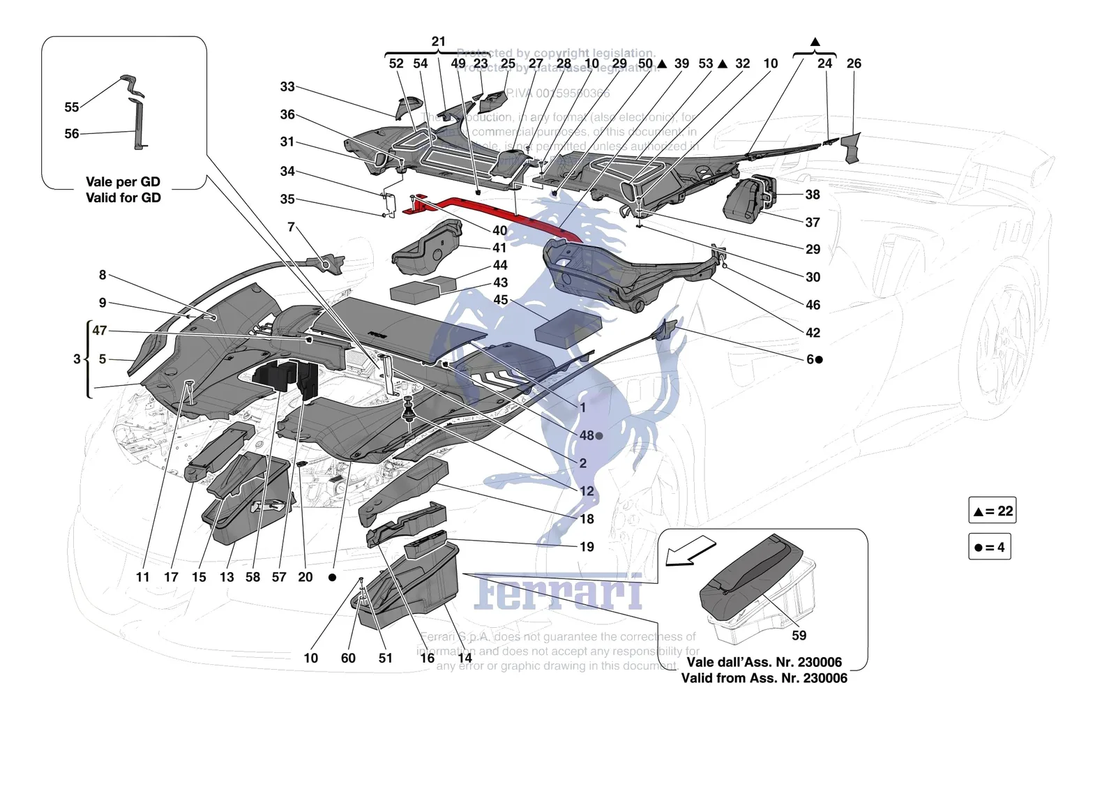 Ferrari SF90 XX Stradale [VEHICLE TRIM] - E.60 - FRONT SUBSTRUCTURE TRIM exploded diagram