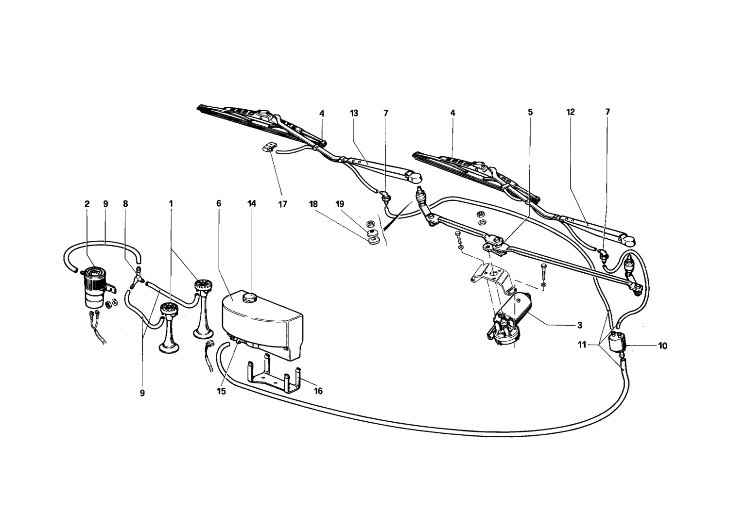 Windshield Wiper, Washer And Horns