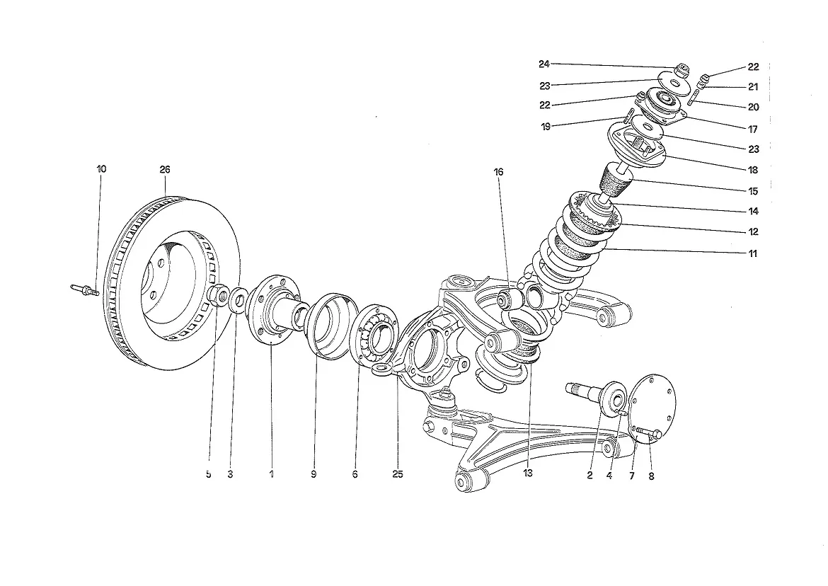 Front Suspension - Shock Absorber & Brake Disc (Starting From Car N 75997 (Feb88)