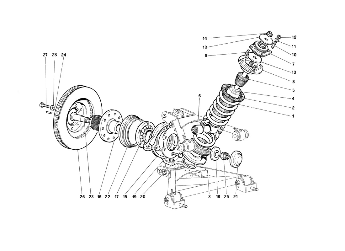 Ferrari Testarossa TR 90 Front Suspension - Shock Absorber And Brake Disc (Until Car No. 75995) exploded diagram