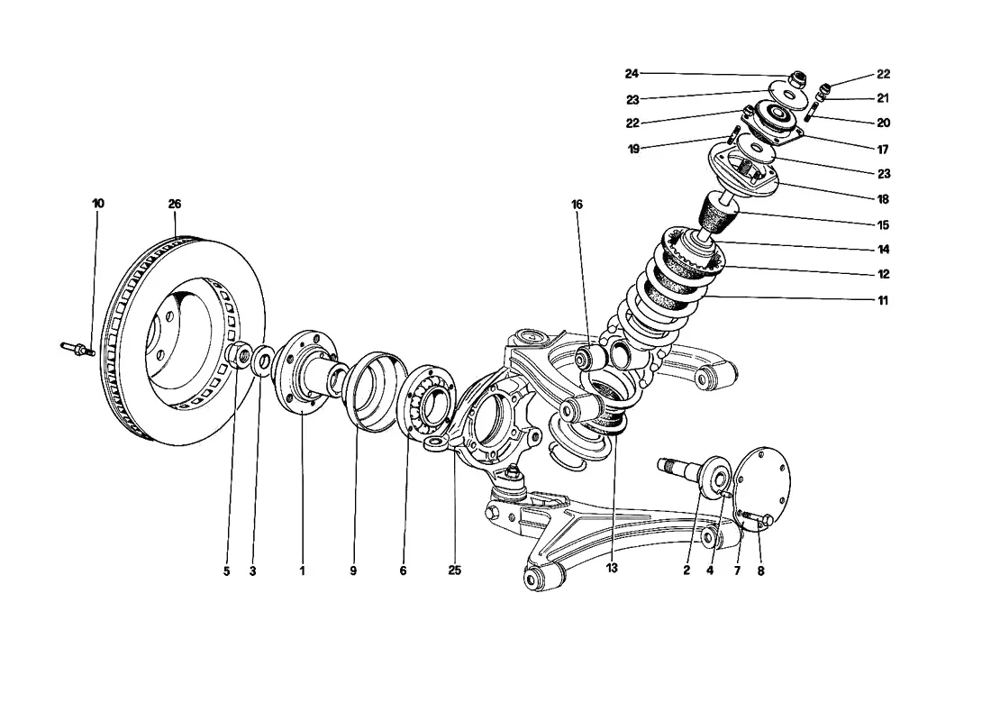 Front Suspension - Shock Absorber And Brake Disc (Starting from Car No. 75997)