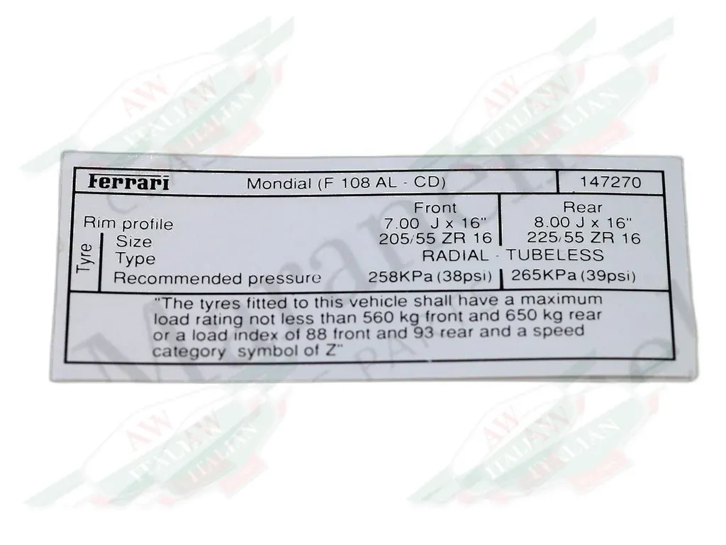 Ferrari Goodyear Tyre Inflation Sticker - 147270