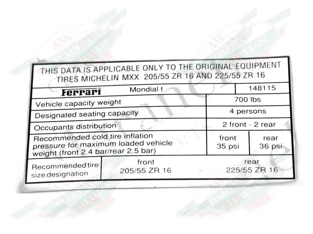 Ferrari Michelin Tyre Inflation Sticker - 148115