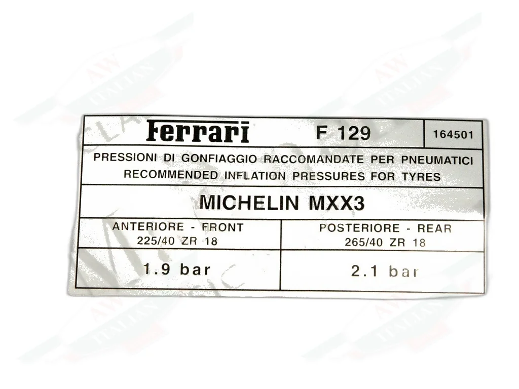 Ferrari Tyre Inflation Plate - 164501