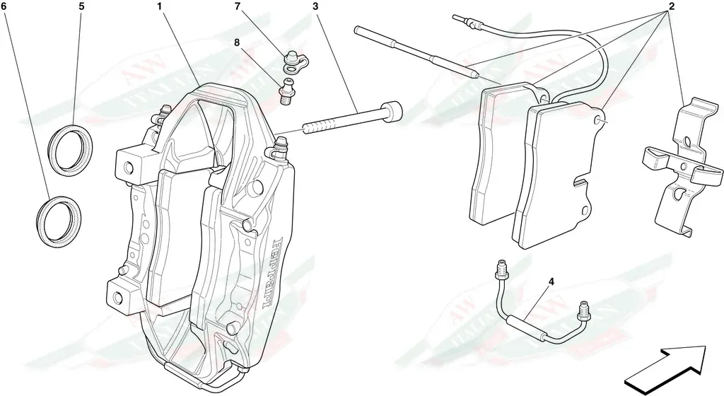 Ferrari LH Rear Caliper With Pads Red - 202374