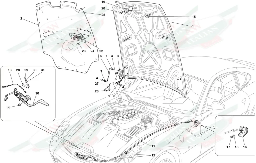 Ferrari Release Cable For Bonnet RHD - 68298600
