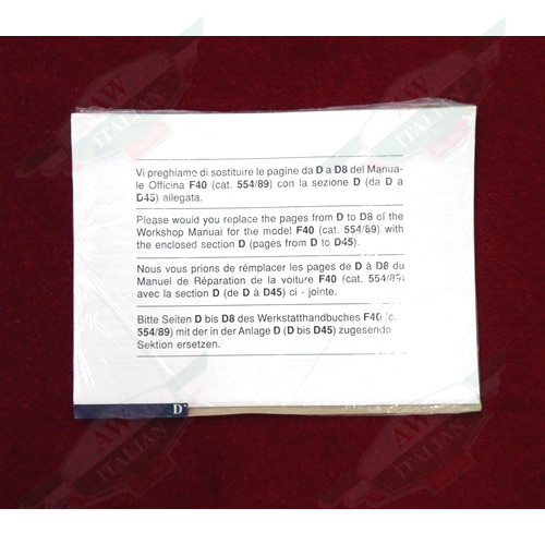 Ferrari F40 Workshop Manual Sheets, Section D - 95990884
